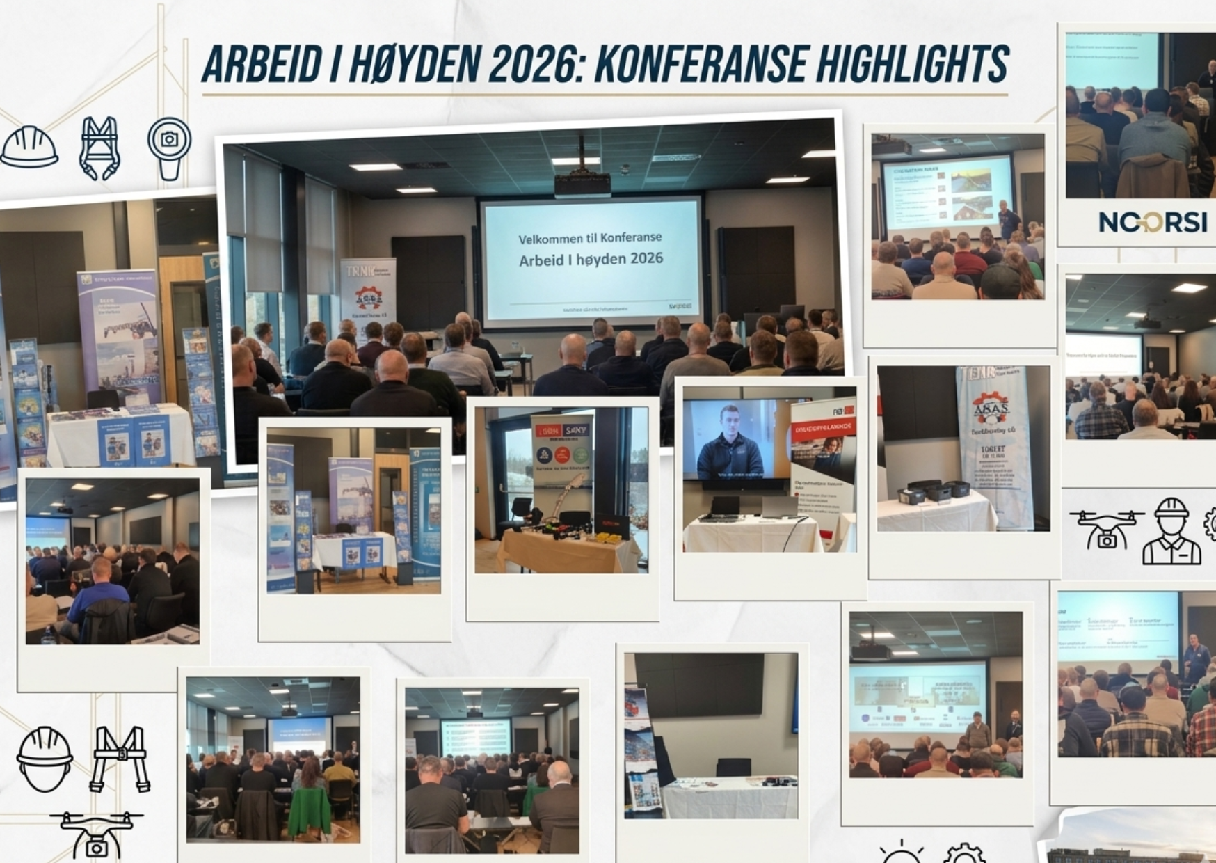 Stemningsbilder fra Arbeid i høyden konferansen 2026 på Lily Country Club, hvor bransjen samlet seg for å diskutere sikkerhet, fallsikring og fremtidens løsninger for arbeid i høyden.